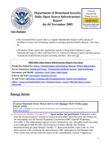 Department of Homeland Security Daily Open Source Infrastructure Report for 04 November 2005