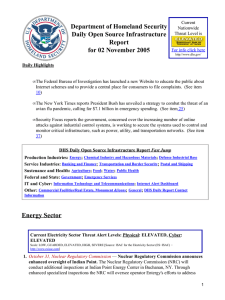 Department of Homeland Security Daily Open Source Infrastructure Report for 02 November 2005