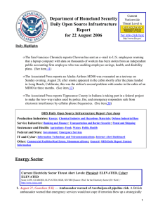 Department of Homeland Security Daily Open Source Infrastructure Report for 22 August 2006