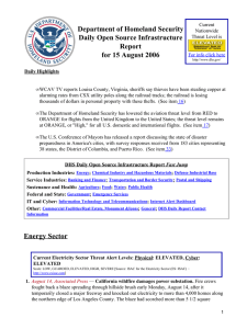 Department of Homeland Security Daily Open Source Infrastructure Report for 15 August 2006