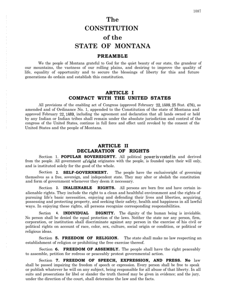 The Constitution Of The State Of Montana 