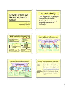 Critical Thinking and Backwards Course Design Backwards Design