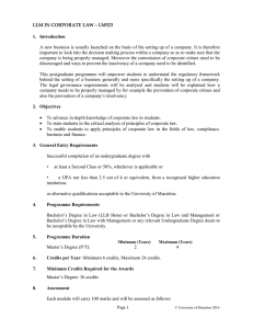 A new business  is usually  launched on the basis... important to look into the decision making process within a company... LLM IN CORPORATE LAW – LM523