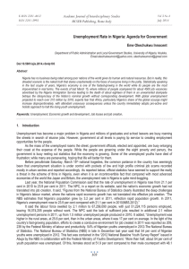 Unemployment Rate in Nigeria: Agenda for Government MCSER Publishing, Rome-Italy