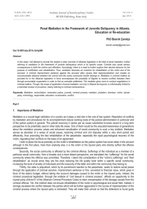 Penal Mediation in the Framework of Juvenile Deliquency in Albania.