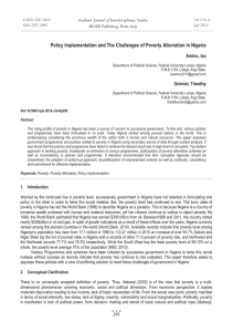 Policy Implementation and The Challenges of Poverty Alleviation in Nigeria