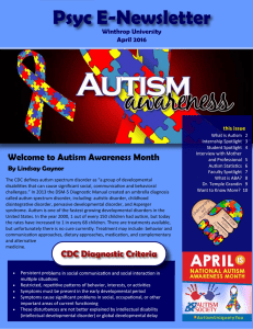 Psyc E-Newsletter Welcome to Autism Awareness Month Winthrop University April 2016