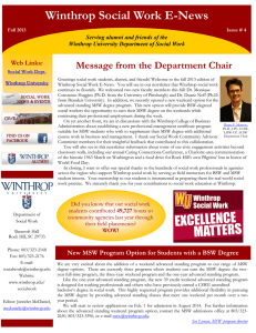 Winthrop Social Work E-News Message from the Department Chair Web Links: