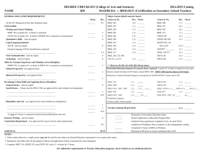 — BIOLOGY (Certification as Secondary School Teacher) MAJOR B.S. NAME ID#