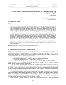 Imminent Attack in Necessary Defense, as Provided for in Albanian... Comparative Aspects Academic Journal of Interdisciplinary Studies MCSER Publishing, Rome-Italy