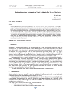 Political Interest and Participation of Youth in Albania: The Views... Academic Journal of Interdisciplinary Studies MCSER Publishing, Rome-Italy Dr.ùsa Erbaû