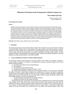 Withdrawal of the Partner and Its Consequences in Albanian Company Law Academic Journal of Interdisciplinary Studies MCSER Publishing, Rome-Italy Phd candidate Erjola Aliaj