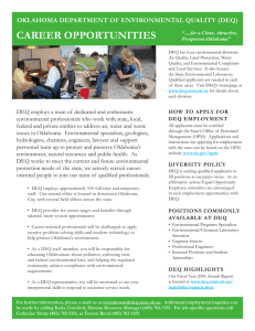 CAREER OPPORTUNITIES OKLAHOMA DEPARTMENT OF ENVIRONMENTAL QUALITY (DEQ)