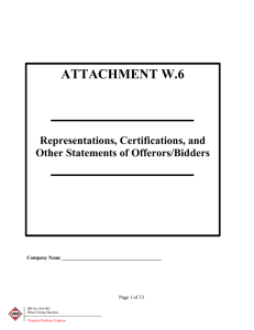 ATTACHMENT W.6  Representations, Certifications, and Other Statements of Offerors/Bidders