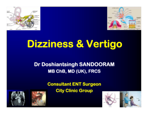 Dizziness &amp; Vertigo Dr Doshiantsingh SANDOORAM MB ChB, MD (UK), FRCS