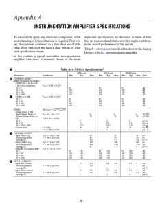 Appendix A INSTRUMENTATION AMPLIFIER SPECIFICATIONS