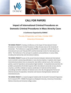 CALL FOR PAPERS Impact of International Criminal Procedures on