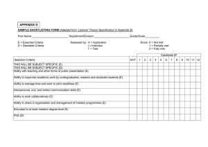 (Adapted from ‘Lecturer’ Person Specification in Appendix B) SAMPLE SHORTLISTING FORM