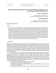 Students’ Perception of Acquisition of Personal Health Skills among Adolescent... State through the School Health Programme