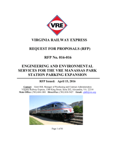VIRGINIA RAILWAY EXPRESS REQUEST FOR PROPOSALS (RFP)  RFP No. 016-016
