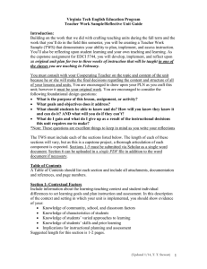 Building on the work that we did with crafting teaching... work that you’ll do in the field this semester, you... Virginia Tech English Education Program Teacher Work Sample/Reflective Unit Guide