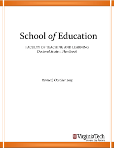 of  FACULTY OF TEACHING AND LEARNING  Doctoral Student Handbook Revised, October 2015 