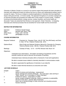 CHEMISTRY 16.3 Chemistry in Modern Society Syllabus Fall 2010