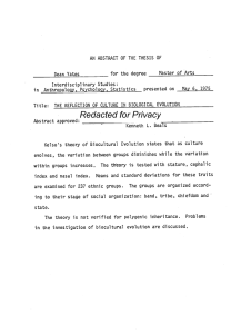 AN ABSTRACT OF THE THESIS OF May 6, 1975 Anthropology, Psychology, Statistics