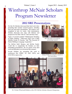 Winthrop McNair Scholars Program Newsletter 2012 SRE Presentations