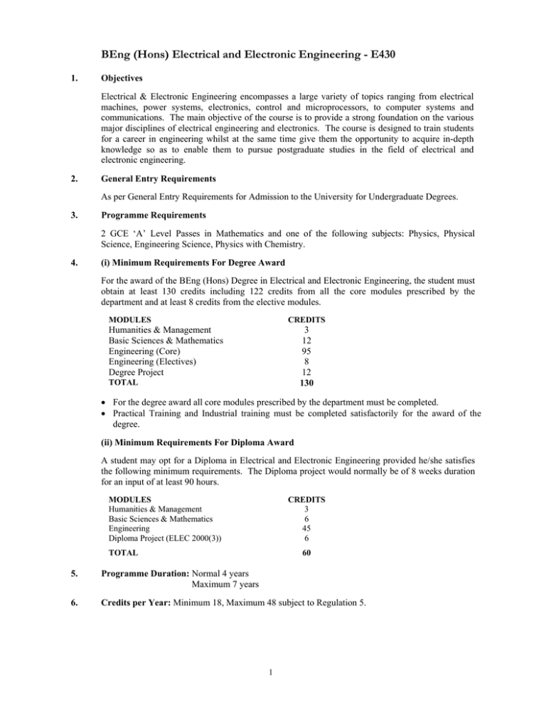 BEng (Hons) Electrical And Electronic Engineering - E430