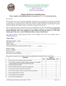Manuscript Review Evaluation Form Applications and Applied Mathematics: An International Journal (AAM)