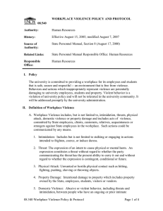   State Personnel Manual R WORKPLACE VIOLENCE POLICY AND PROTOCOL  08.540 