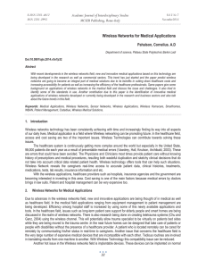 Wireless Networks for Medical Applications Academic Journal of Interdisciplinary Studies