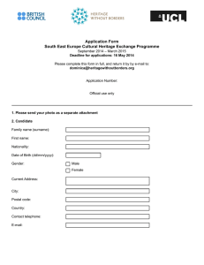 Application Form South East Europe Cultural Heritage Exchange Programme