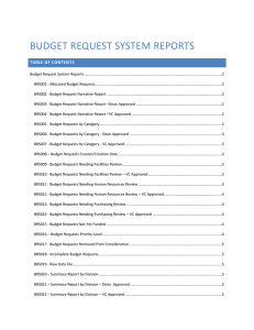 BUDGET REQUEST SYSTEM REPORTS TABLE OF CONTENTS