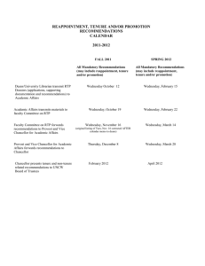 REAPPOINTMENT, TENURE AND/OR PROMOTION RECOMMENDATIONS CALENDAR