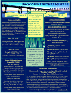 n-e-w-s-l-e-t-t-e-r February 2016 Volume 6 / Issue 2 Degree Audit Update