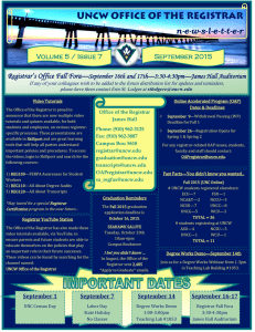 n-e-w-s-l-e-t-t-e-r Registrar’s Office Fall Fora— Volume 5 / Issue 7 September 2015