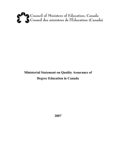 Ministerial Statement on Quality Assurance of Degree Education in Canada 2007