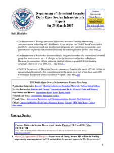 Department of Homeland Security Daily Open Source Infrastructure Report for 29 March 2007