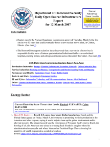 Department of Homeland Security Daily Open Source Infrastructure Report for 12 March 2007