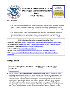 Department of Homeland Security Daily Open Source Infrastructure Report for 30 July 2007