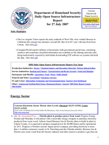Department of Homeland Security Daily Open Source Infrastructure Report for 27 July 2007