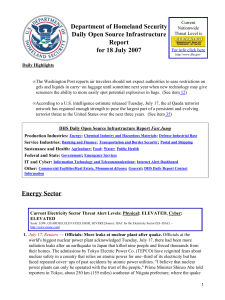 Department of Homeland Security Daily Open Source Infrastructure Report for 18 July 2007