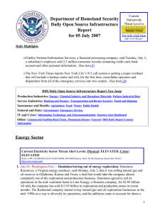 Department of Homeland Security Daily Open Source Infrastructure Report for 05 July 2007