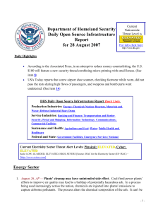 Department of Homeland Security Daily Open Source Infrastructure Report for 28 August 2007