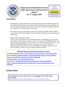 Department of Homeland Security Daily Open Source Infrastructure Report for 27 August 2007