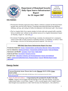 Department of Homeland Security Daily Open Source Infrastructure Report for 20 August 2007