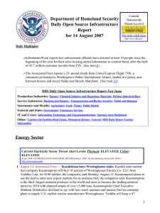 Department of Homeland Security Daily Open Source Infrastructure Report for 14 August 2007