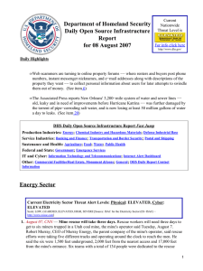 Department of Homeland Security Daily Open Source Infrastructure Report for 08 August 2007